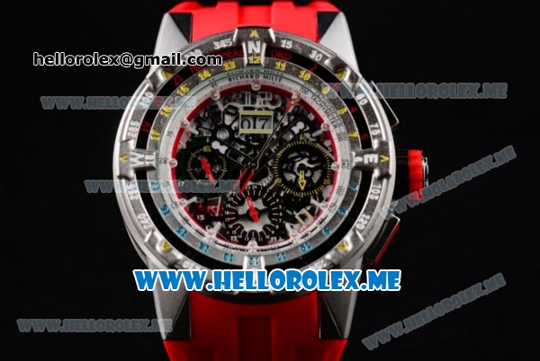 Richard Mille RM 60-01 Asia 2813 Automatic Steel Case with Skeleton Dial and Red Rubber Strap Dot/Arabic Numeral Markers (EF) - Click Image to Close